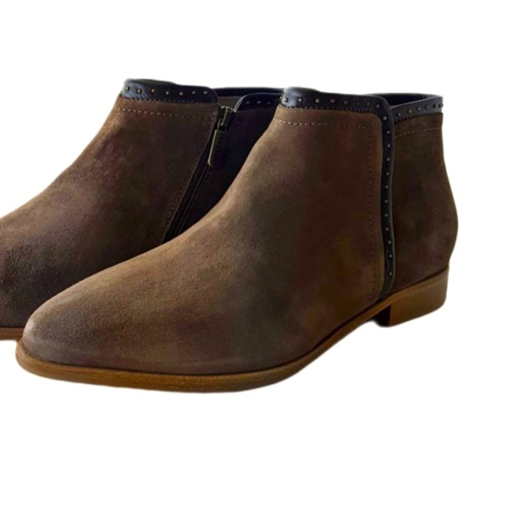 Italeau Miranda Waterproof women’s brown suede ankle boot with studded accents